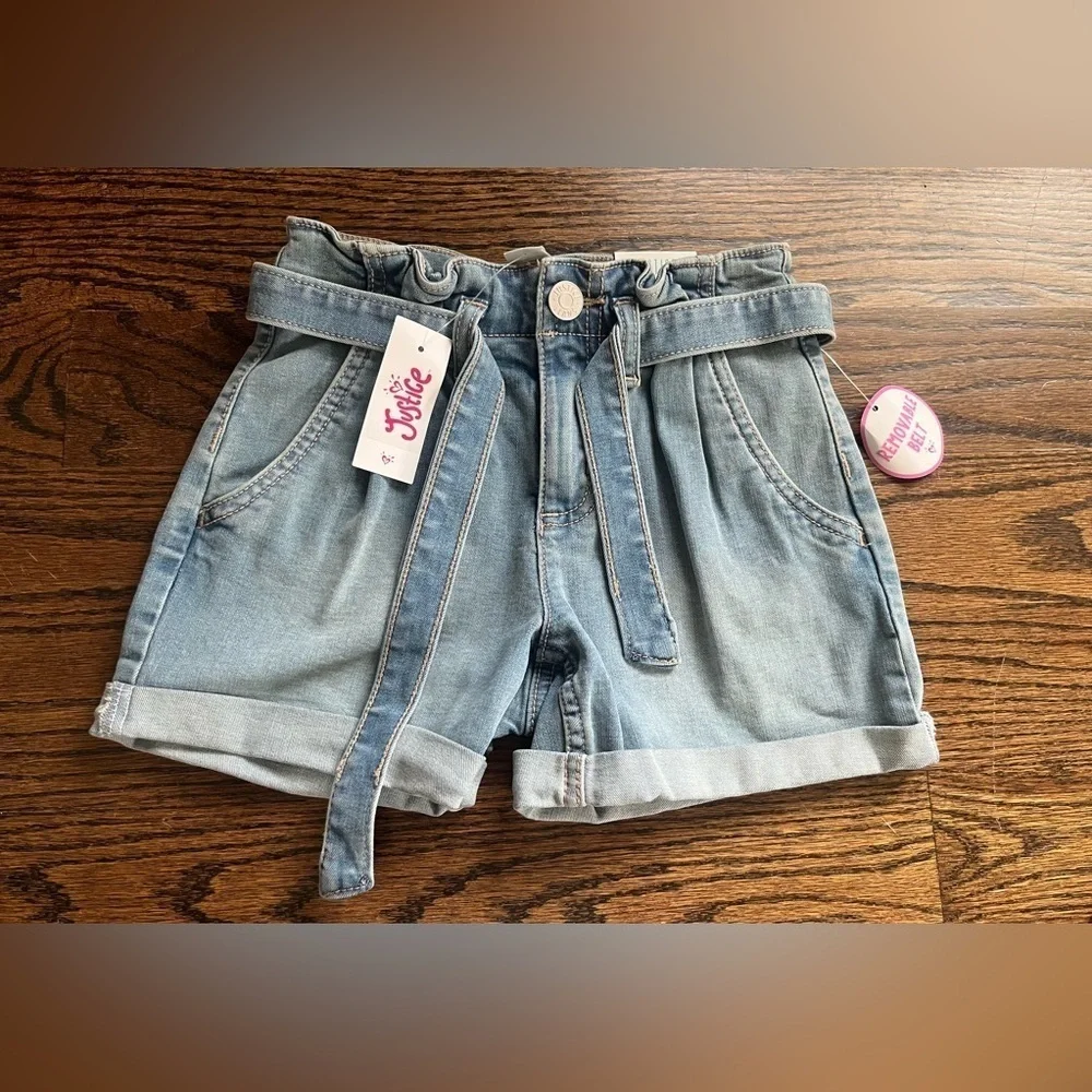 Justice girls belted denim shorts Sz. 7 NWT